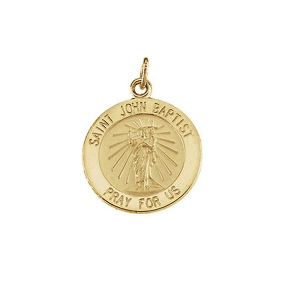 14k Yellow Gold St. John The Baptist Medal Disc Charm or Pendant 15mm